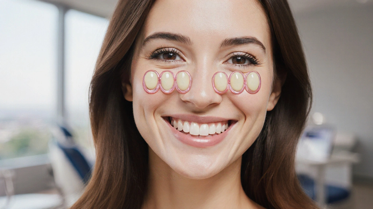 Woman smiling confidently with natural-looking composite veneers on her front teeth.