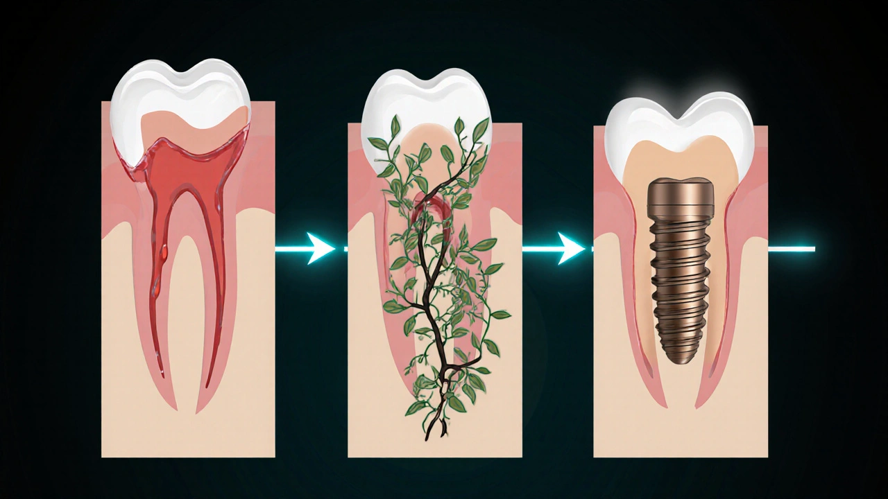Časová osa hojení zubního implantátu od operace k úplné integraci