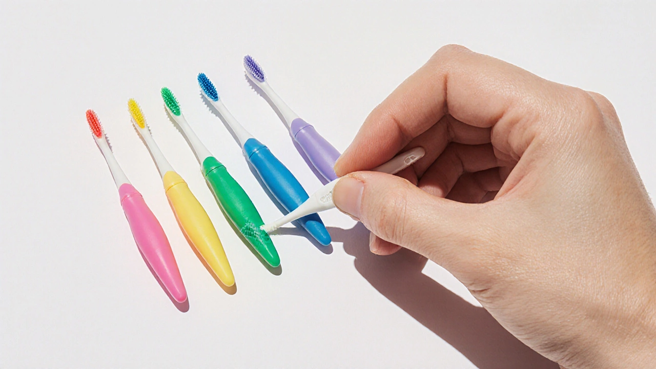 Sada mezizubních kartáčků různých velikostí na bílém pozadí.