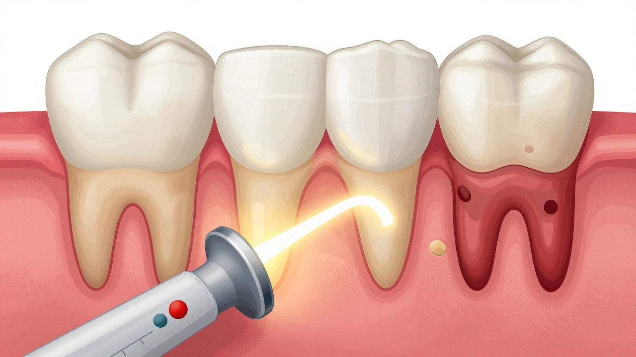 Přehled pod dásněmi: ultrazvuk rozkládá bakteriální biofilm a kámen.