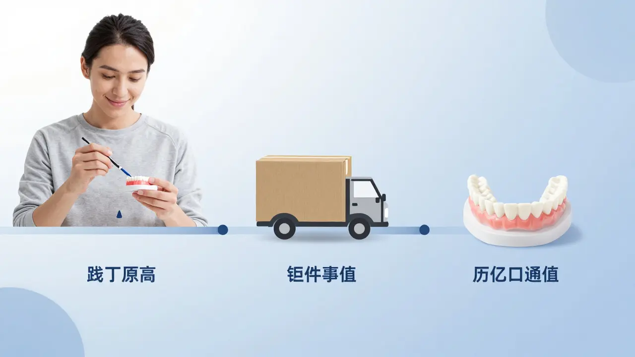 Timeline showing dental impression to custom whitening trays.