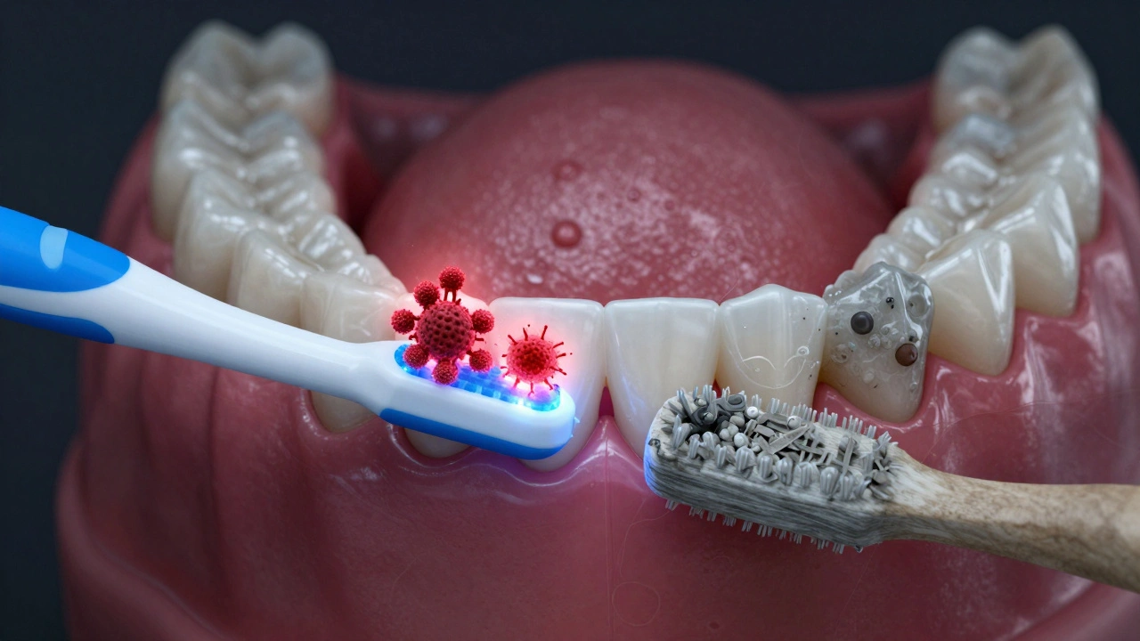 Zuby s bakteriemi – čerstvý kartáček čistí, starý neúčinně