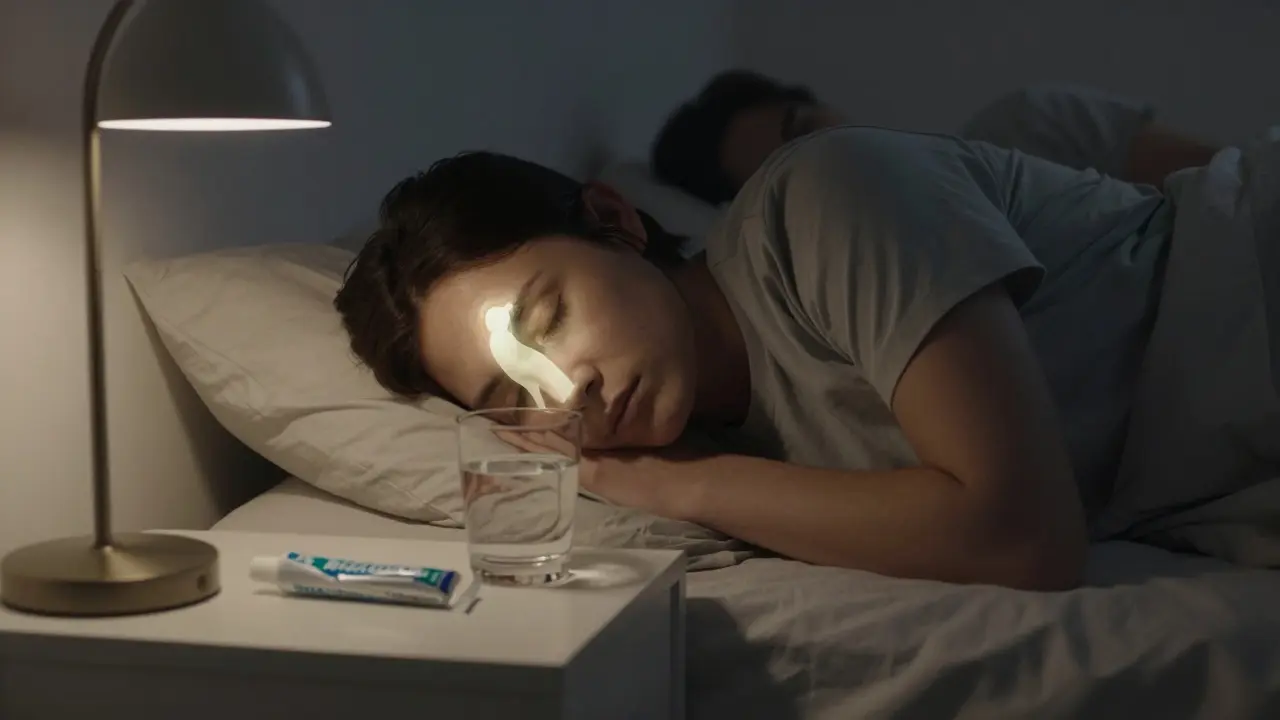 Noční ochranná plotna na nočním stolku jako ochrana před skřípáním zubů.