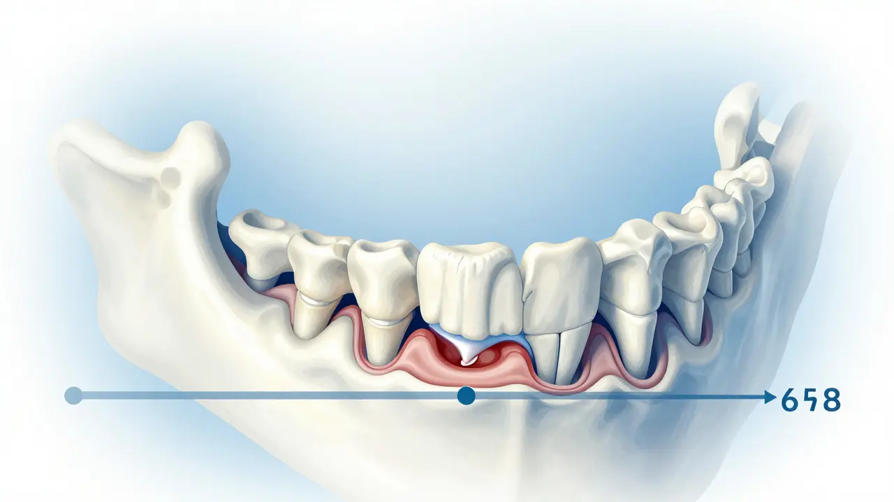 Healing jawbone showing bone regeneration process over months after extraction.