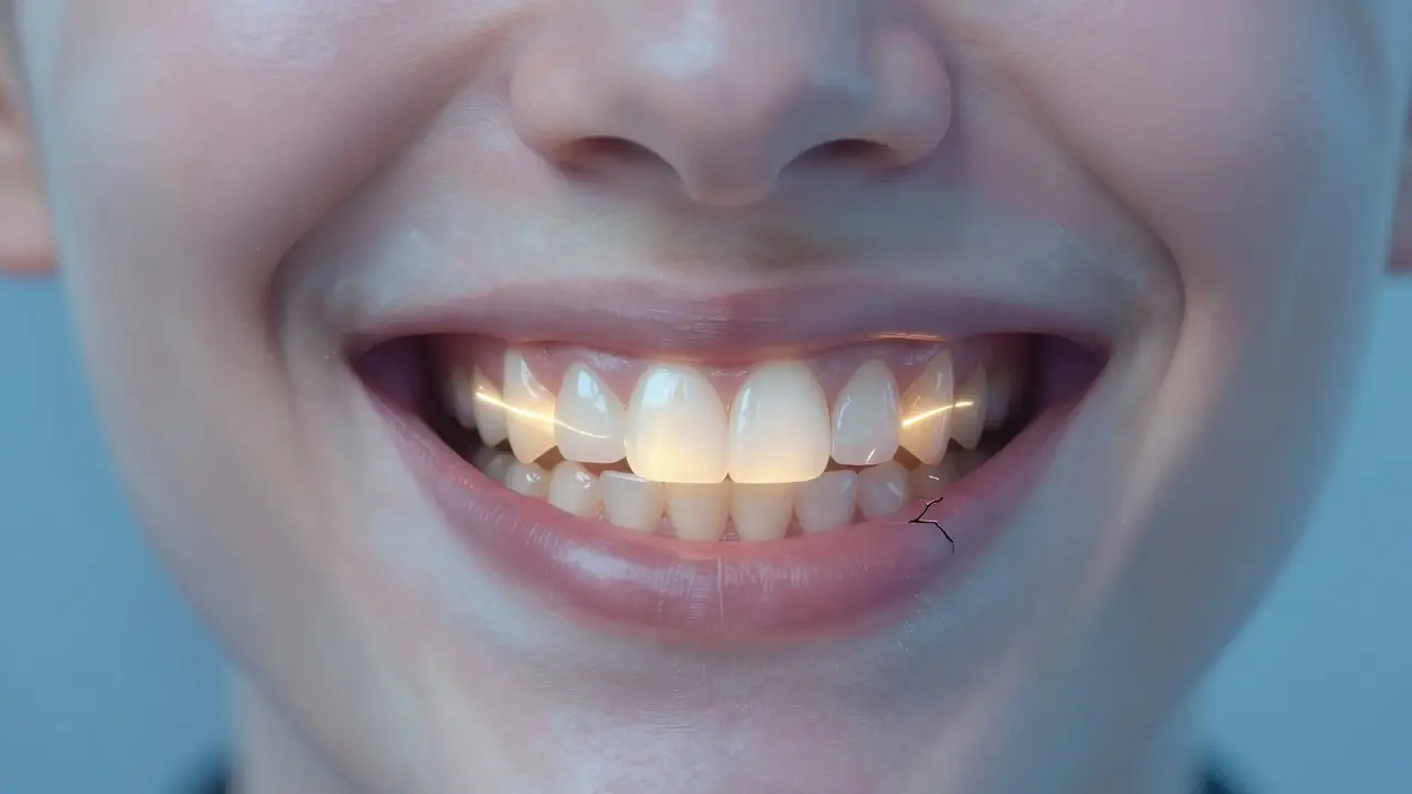 Světlé čáry označují fazety na zubech, které rozloží zatížení při žvýkání.