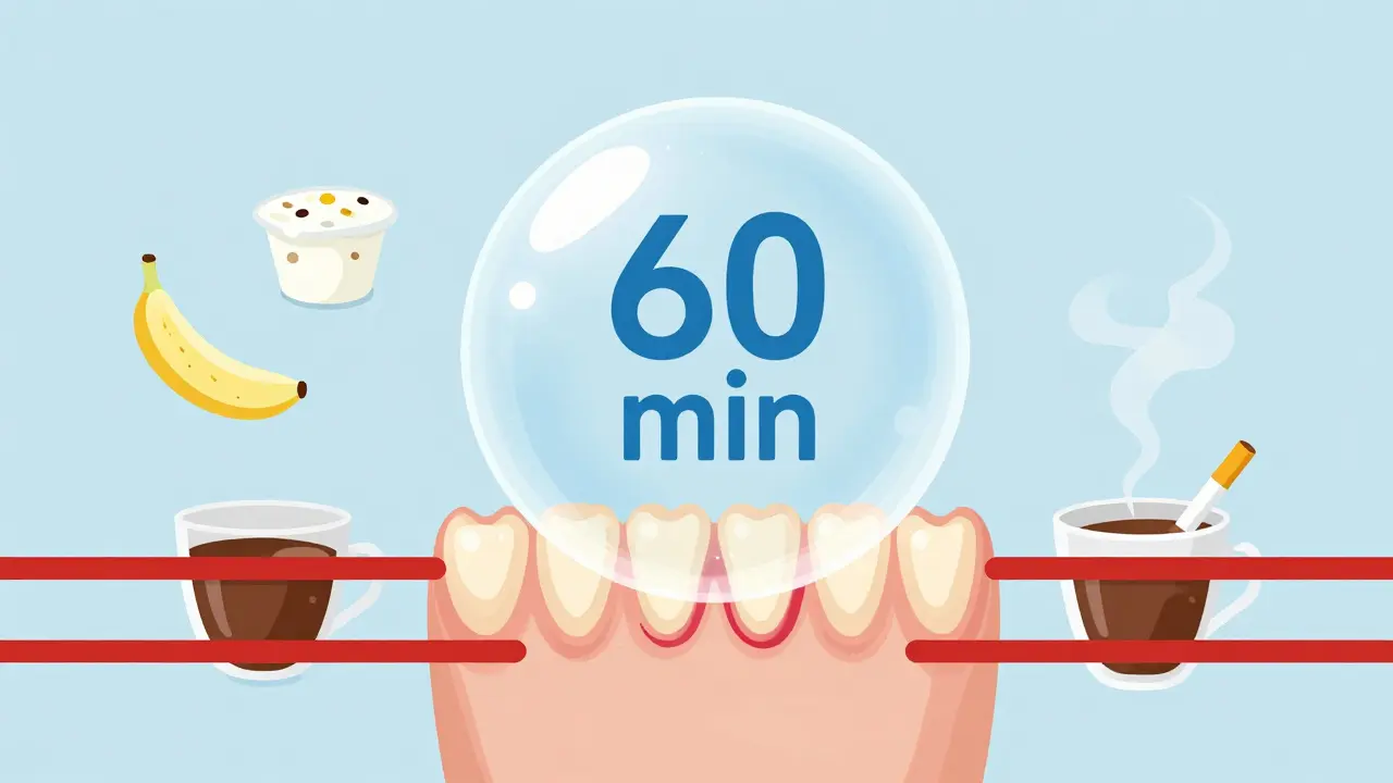 Ochranná bublina chrání hojící dásně před horkými a podráždivými potravinami.