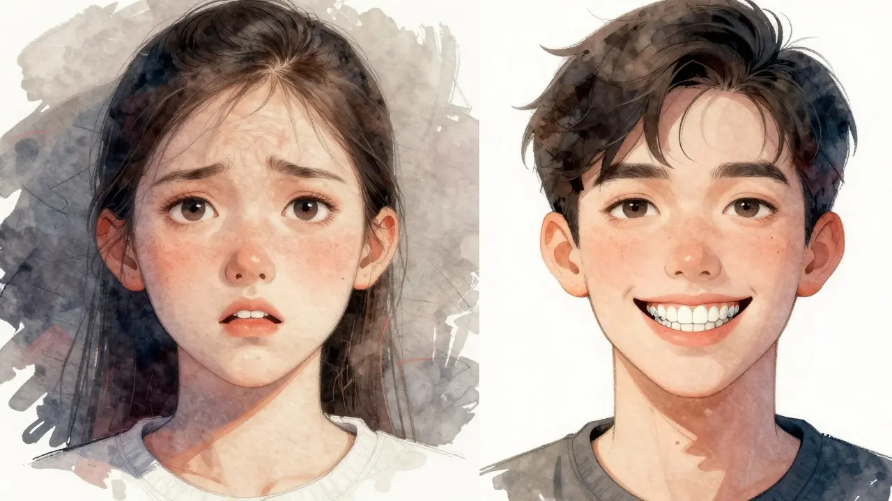 Před a po ortodontické léčbě: transformace úsměvu a přímých zubů.