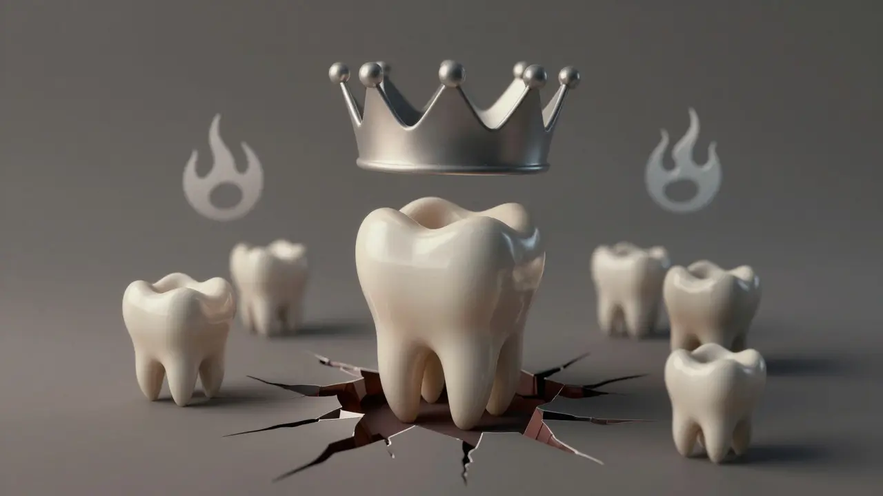 Zub bez korunky je ohrožen kariésí a posunutím sousedních zubů.