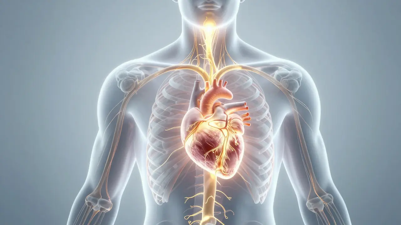 Konceptuální obraz znázornující propojení zdraví zubů se srdcem.