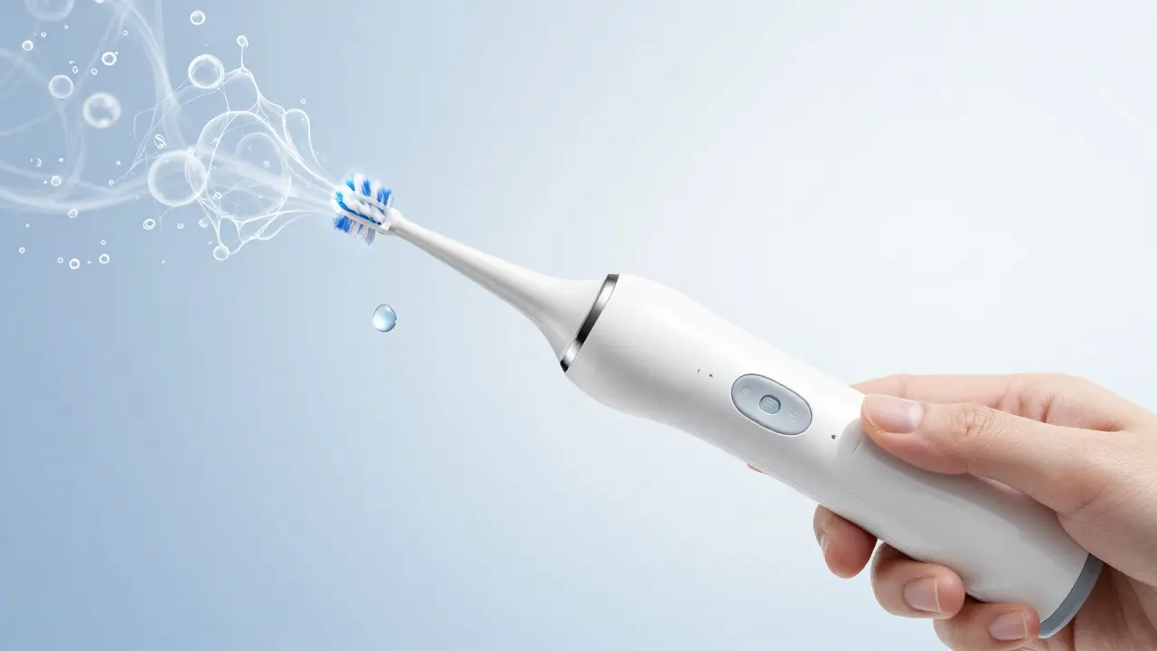 Moderní ultrasonický čistič zubů s vizualizací mikrobublinek