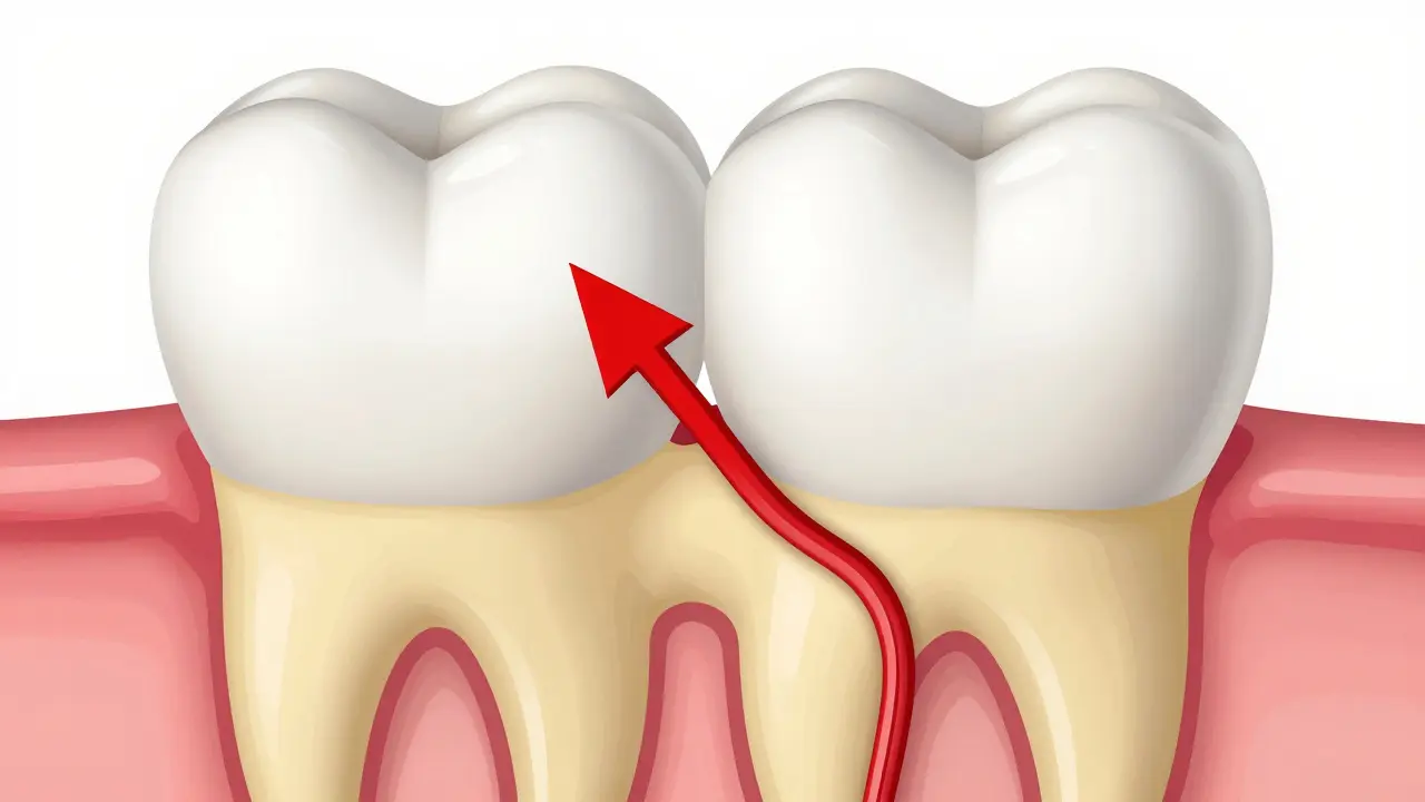 Anatomický řez zubu ukazující sklovinu a citlivý dentin pod ní