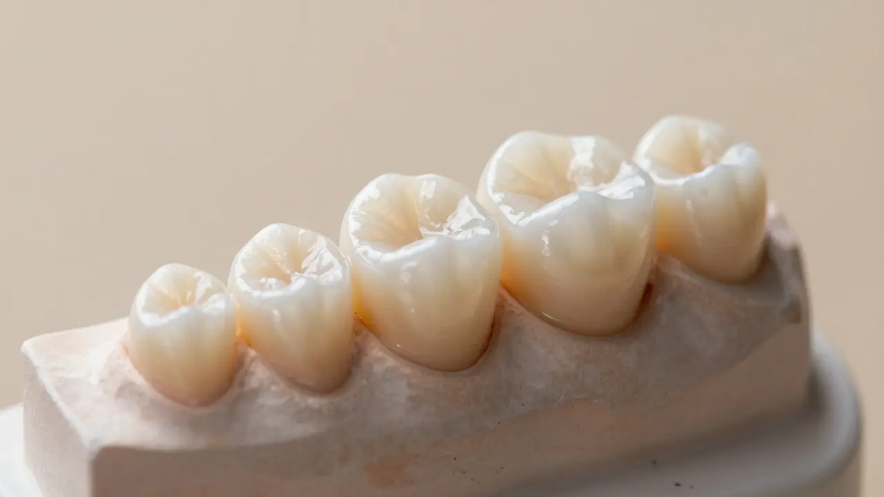 Keramická zubní korunka na přesném sádrovém modelu