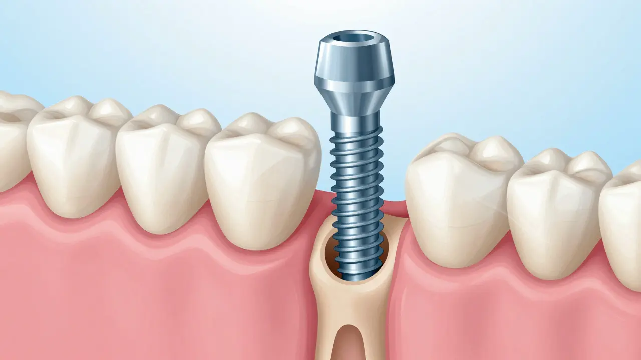 Schéma ukotvení zubního implantátu do kosti