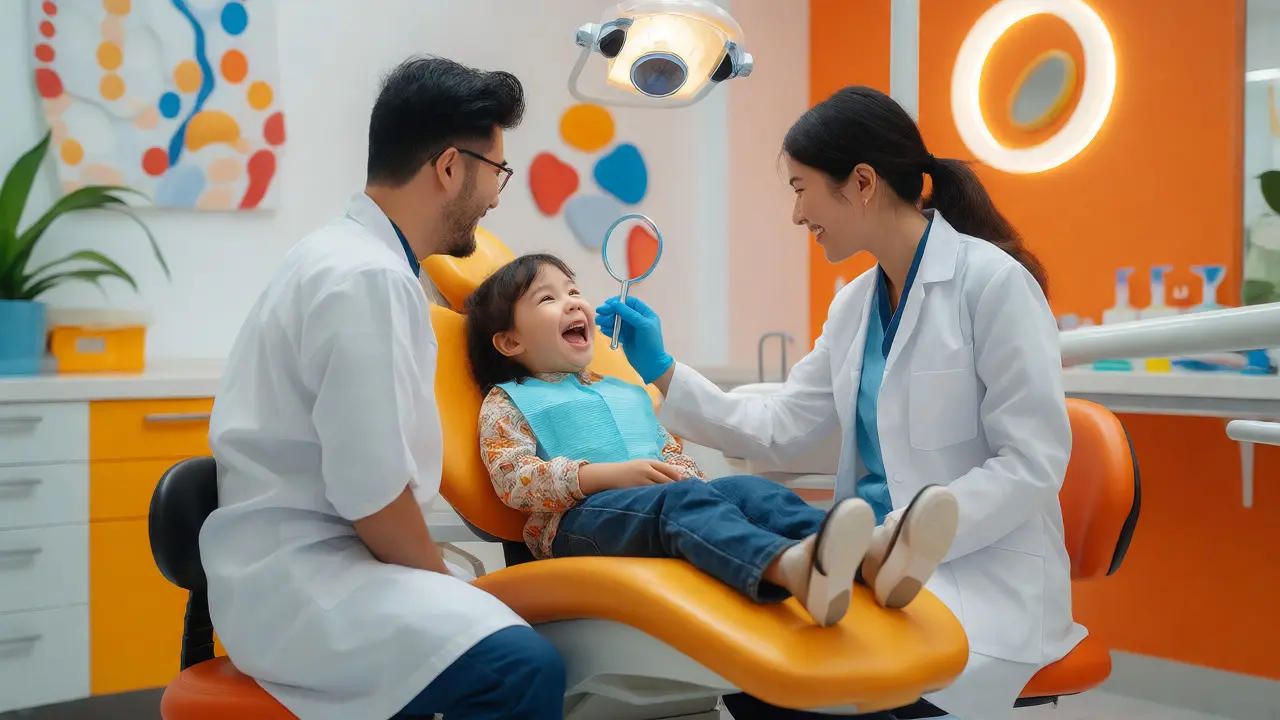 Dítě spokojeně sedí u zubaře během preventivní prohlídky