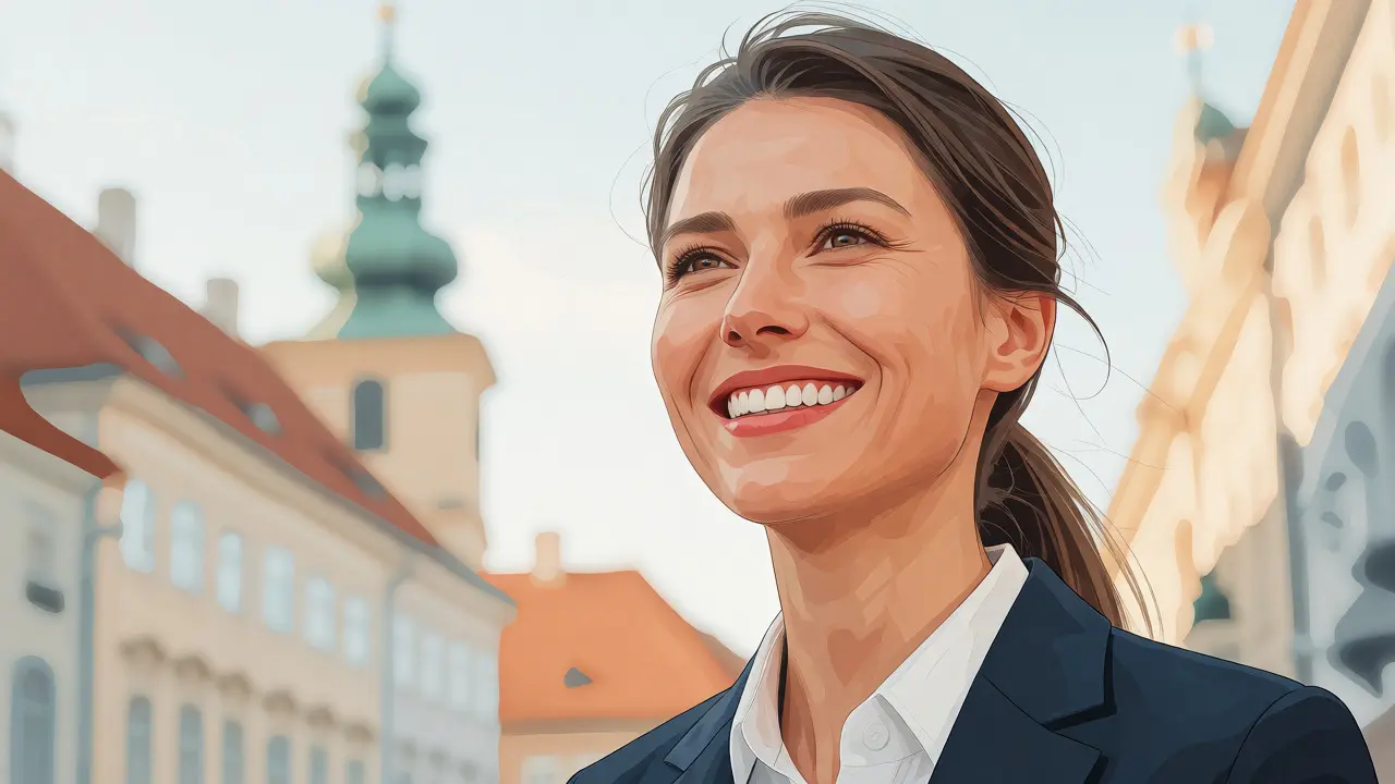 Zářivý úsměv ženy v profesionálním prostředí