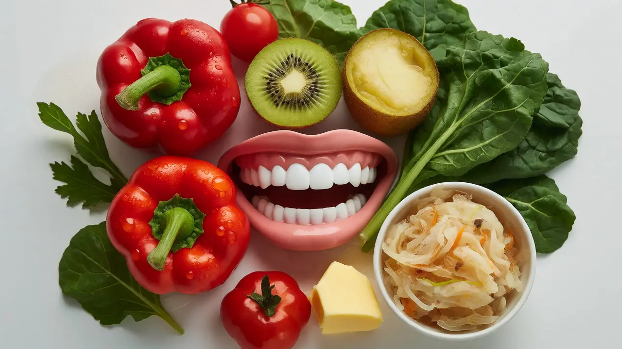 Zdravé potraviny bohaté na vitamíny pro dásně a zuby